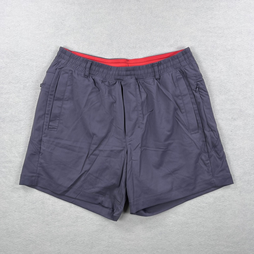 Birddogs Mens Gym Shorts Grey Orange Liner Zipper Pockets Large 6 Inch Inseam